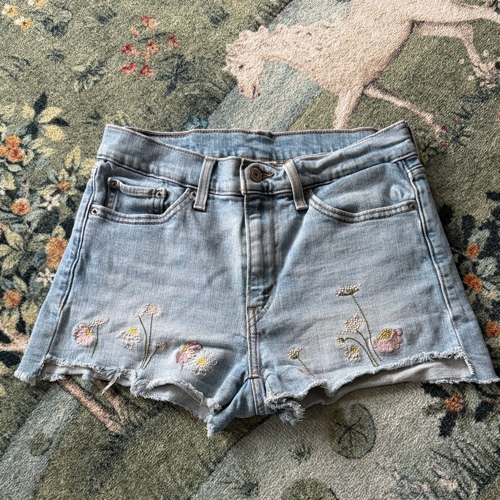 Levi's Light Blue Jean Shorts with Floral Embroidery